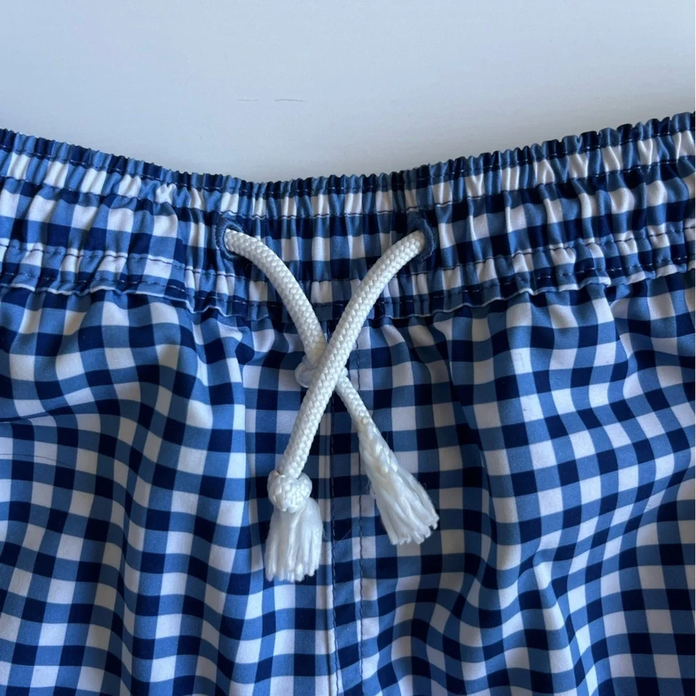 Vineyard Vines Light Blue Polo & Navy Gingham Swim Trunks